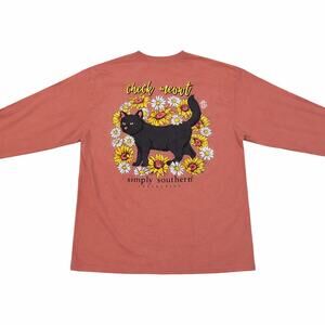 Simply Southern Black Cat Daisy T Shirt Mauve Pink Size XL Check Meowt Cat Lady